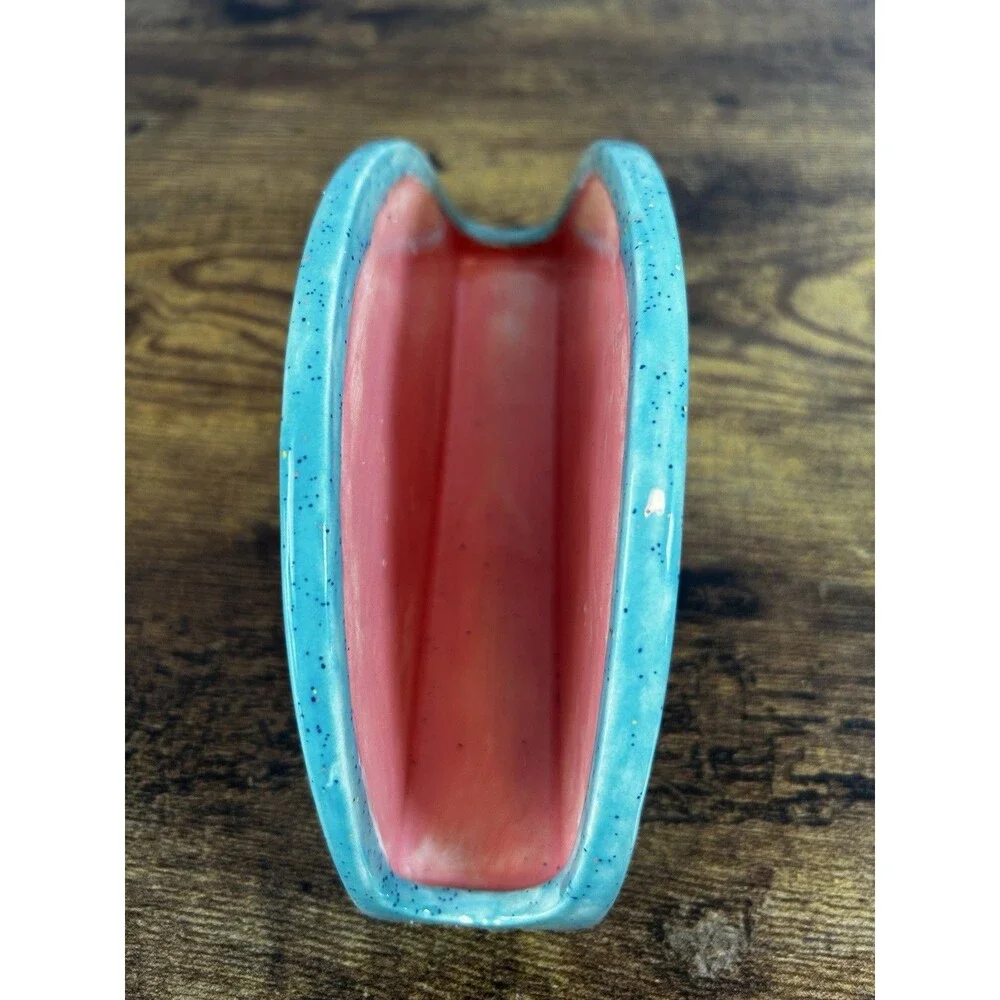 Vintage Ceramic Napkin Holder Coral Teal Speckled Retro Kitchen Decor Stand MCM